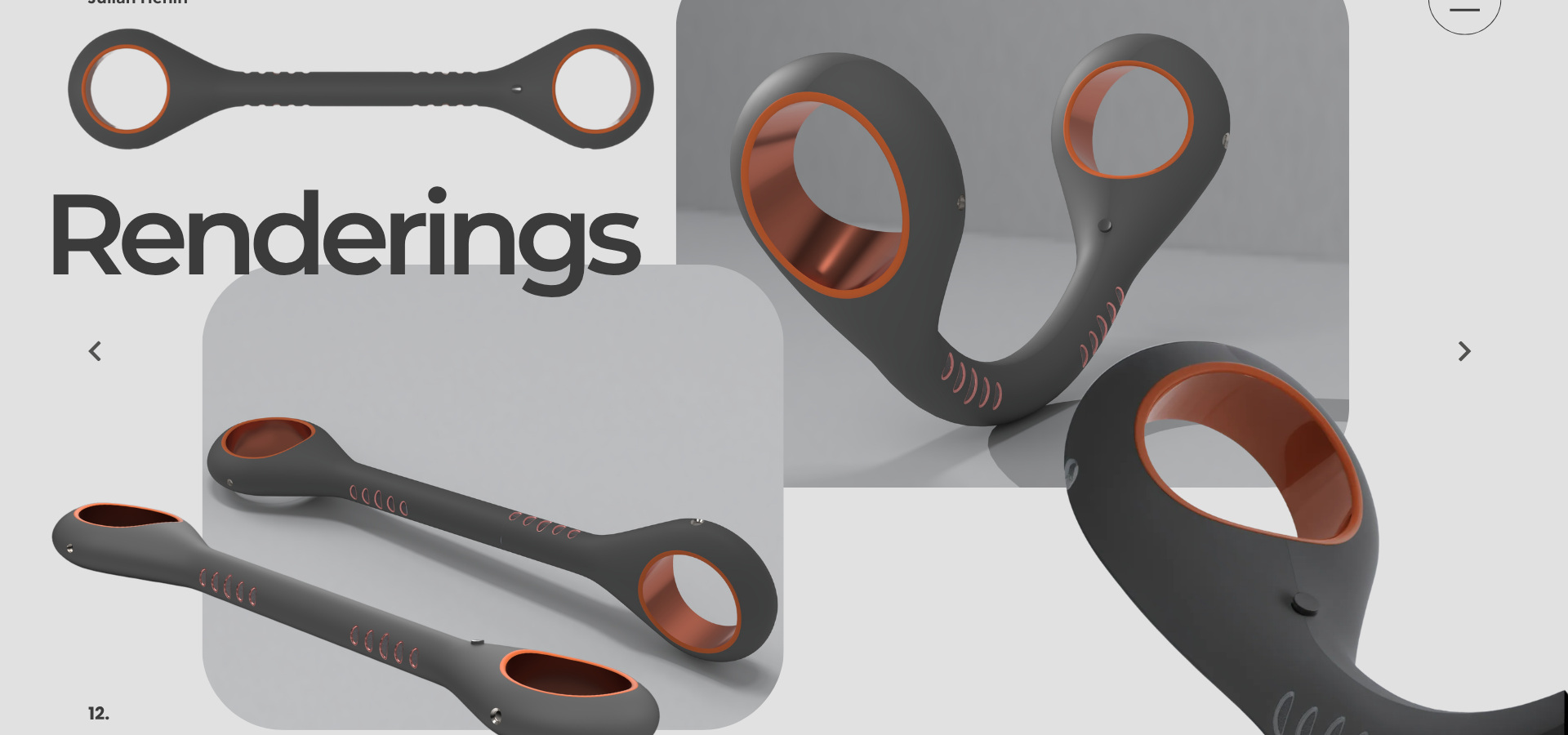 Final render collage of the Flex neckband from four angles, showing the copper-lined air outlets and perforated grip texture.