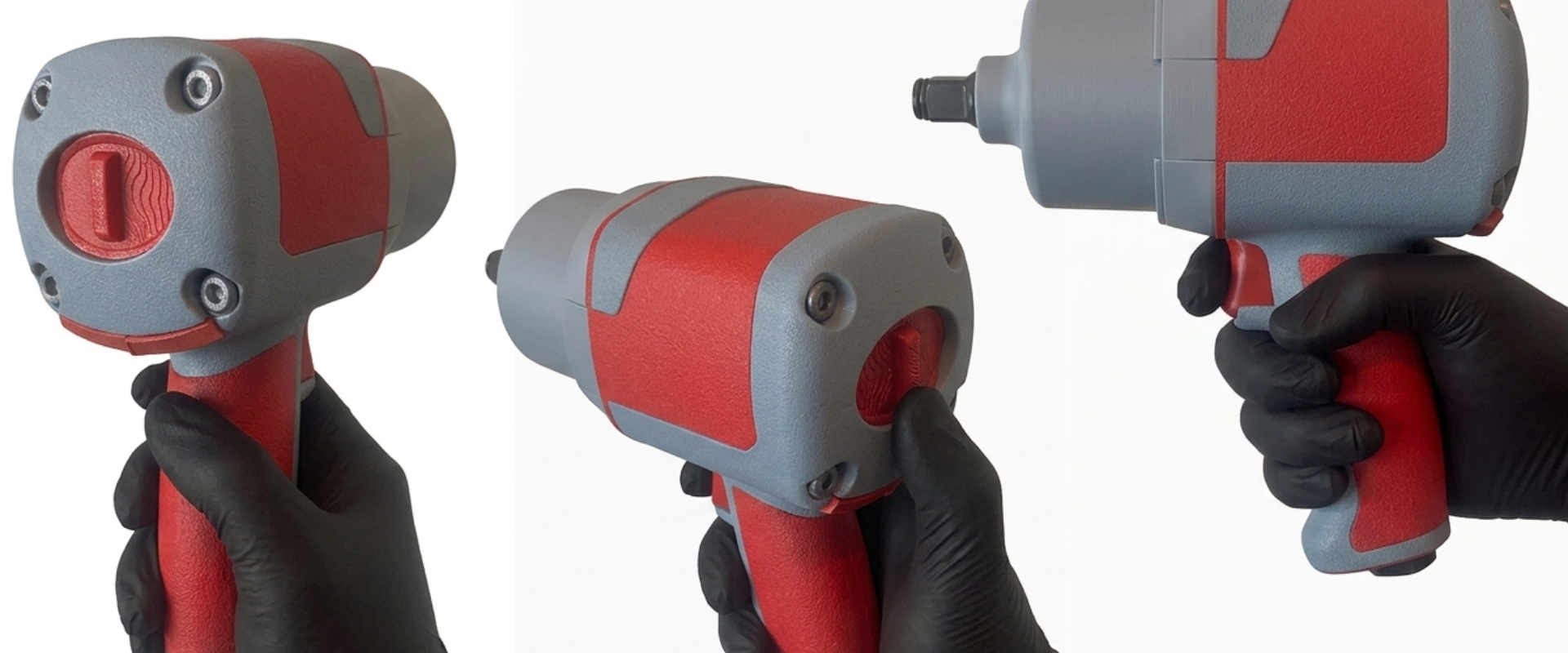 The final wrench held in a gloved hand from three angles, checking grip and reach to the controls.